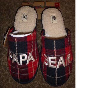 Mens Dearfoams PAPA BEAR Plaid Sherpa Lined Scuff Slippers Size 7/8 9/10 13/14